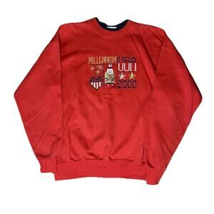 Vintage 2000 Millennium USA Sweatshirt Red Uncle Sam Embroidered Size Large